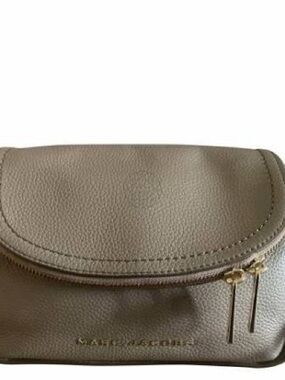 Marc Jacobs Taupe Pebbled Leather Cosmetic Pouch with Gold Zippers